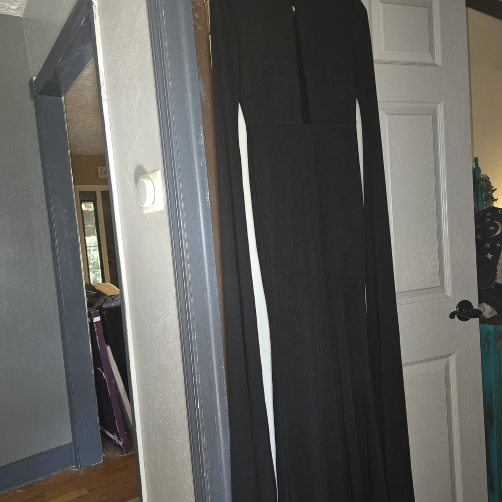 Elegant Black Long Slit Sleeve Dress With Mesh Triangle. Great For Halloween